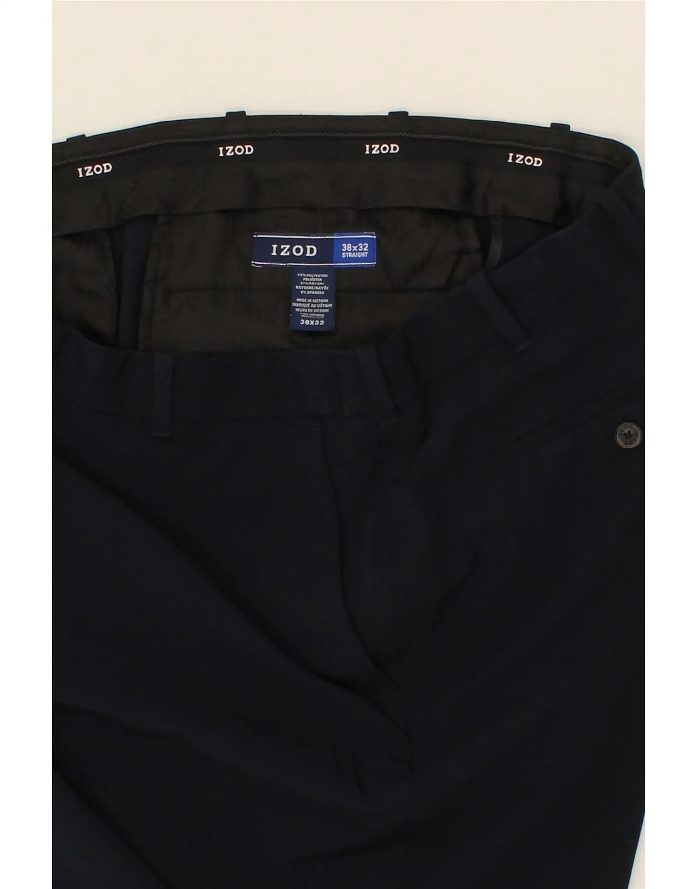 IZOD Mens Straight Chino Trousers W38 L32 Navy Blue Polyester