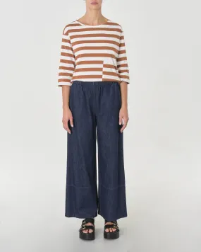 Blue Wide Leg Cotton Stretch Jeans with Elastic Waistband