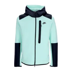 Lightweight Men's Tech Fleece Full Zip Hoodie with Overlay in Mint Foam/Black/Black